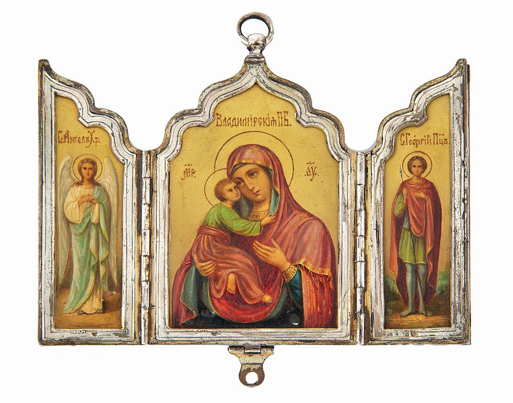 Appraisal: A RUSSIAN SILVER-MOUNTED TRAVELING ICON WORKMASTER IVAN ALEKSEEV MOSCOW -