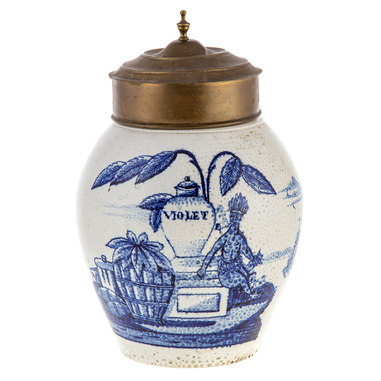 Appraisal: DUTCH SALT GLAZE STONEWARE TOBACCO JAR Circa globular salt glaze