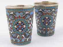 Appraisal: A pair of Russian silver and cloisonne enamel vodka tots