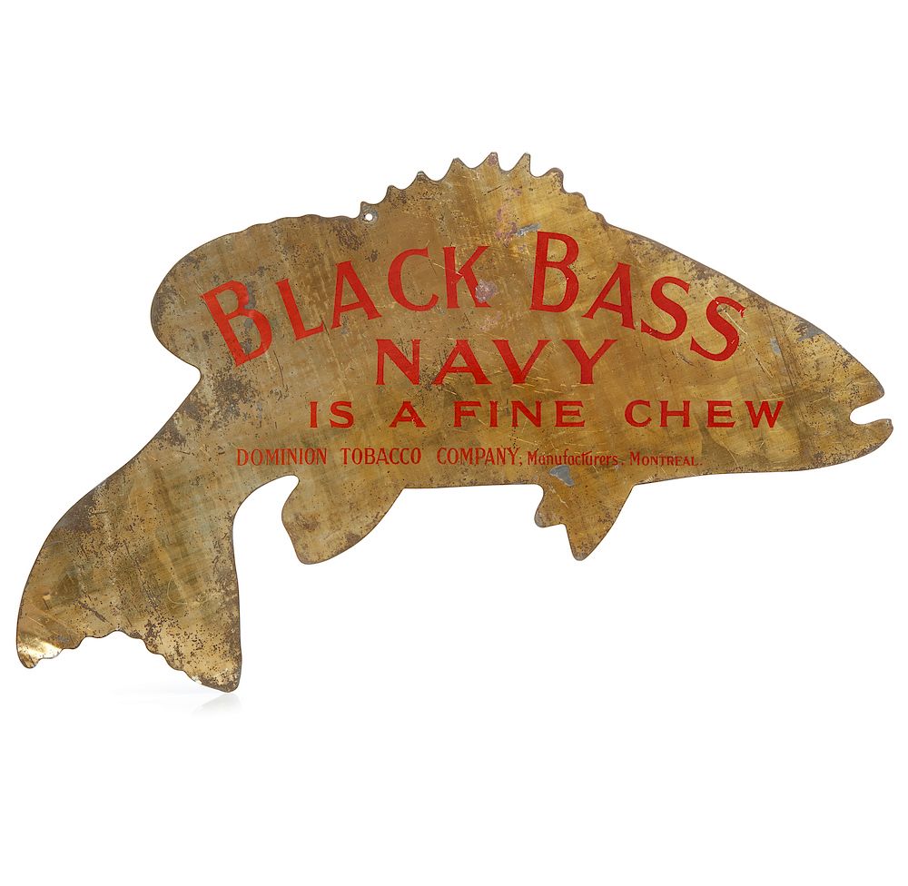 Appraisal: Metal Chew Black Bass Sign Painted tin Chew Black Bass