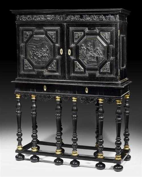 Appraisal: IMPORTANT CABINET Renaissance Flemish circa Ebonised pearwood finely carved with