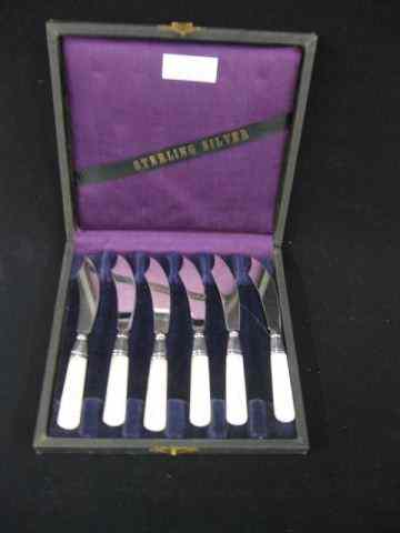 Appraisal: Set of Fruit Knives mother-of-pearl handles sterling ferrules in original