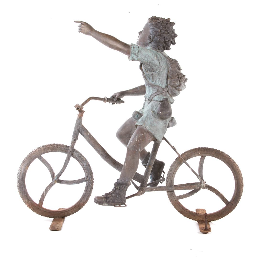 Appraisal: Boy riding his bike bronze sculpture in H Condition One