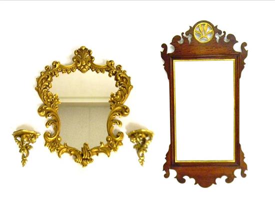 Appraisal: Two mirrors and a pair of wall brackets Chippendale style