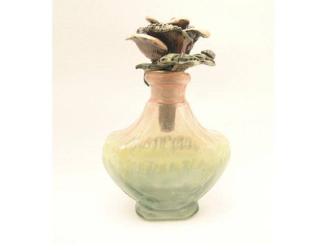 Appraisal: Jay Strongwater swirled glass perfume bottle tall floral motif hand-enameled