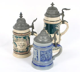 Appraisal: Set of three German half liter steins pewter lids Tallest