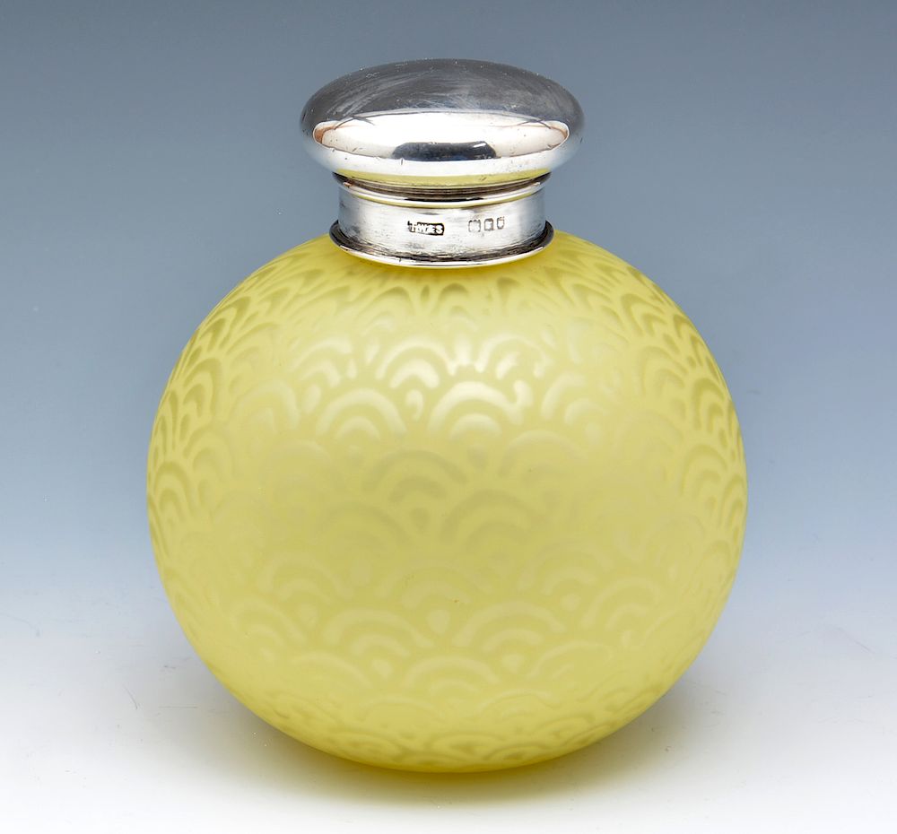 Appraisal: Thomas Webb yellow w peacock pattern perfume bottle Thomas Webb