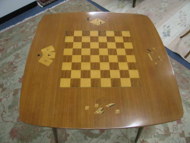 Appraisal: Fine Inlaid Hainke-Bertal Table gameboard top with scenes of cards