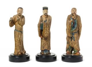 Appraisal: Three Polychrome Enameled Ceramic Figures Three Polychrome Enameled Ceramic Figures