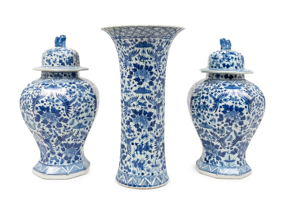 Appraisal: A Chinese Blue and White Porcelain Three-Piece Garniture and a