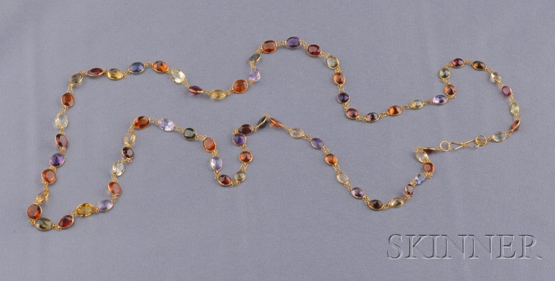 Appraisal: kt Gold Gem-set Longchain spectacle-set with various colored stones joined