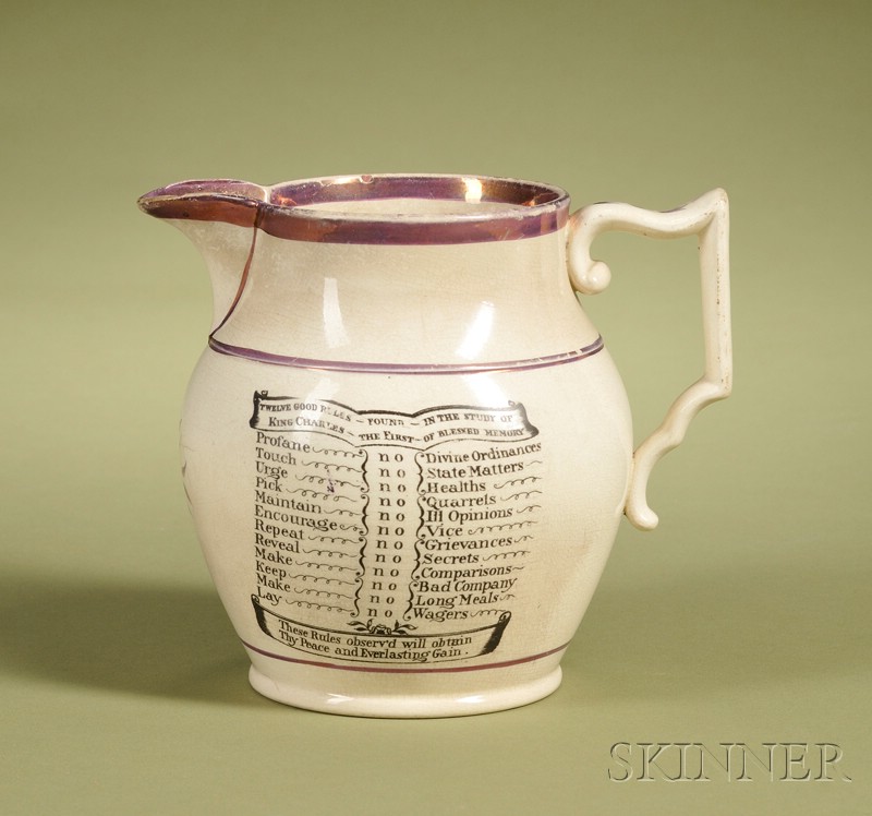 Appraisal: Sunderland-type Black Transfer Printed Pink Lustre Pitcher England early th