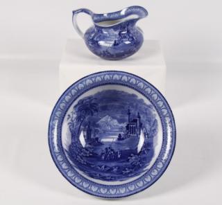 Appraisal: ENGLISH BLUE AND WHITE BOWL AND PITCHER ENGLISH BLUE AND