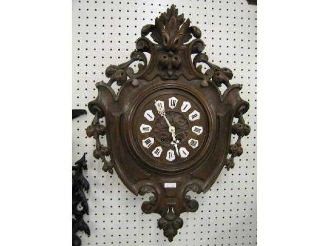 Appraisal: Black Forest Victorian Carved Wooden Wall Clock ornate x working