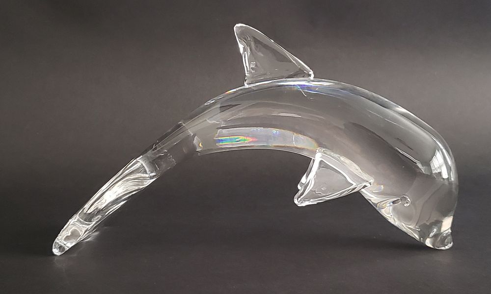 Appraisal: Signed Steuben Clear Crystal Dolphin Figurine Ornament Signed Steuben Clear