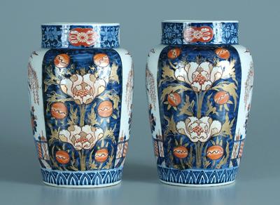 Appraisal: Pair Japanese Imari vases cartouches with baskets of flowers between