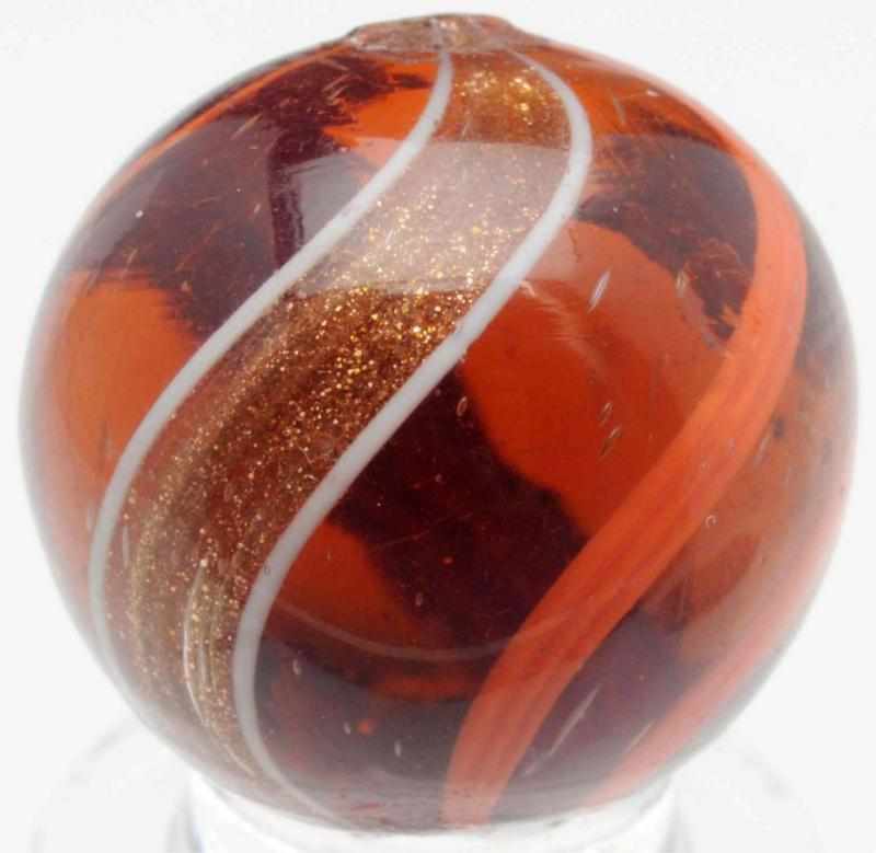 Appraisal: Amber Glass Banded Lutz Marble Dark amber base glass with