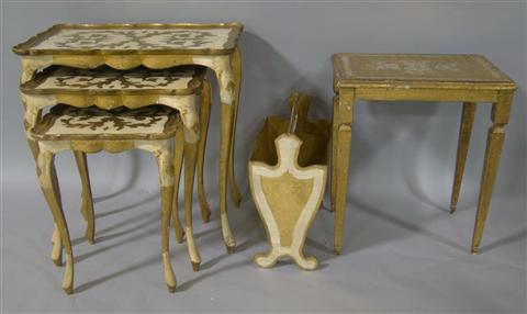 Appraisal: FIVE FLORENTINE STYLE PIECES FURNITURE Including three nesting tables magazine