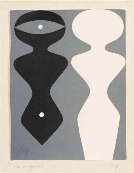 Appraisal: Hans Arp French - Positive and Negative Figures linocut signed