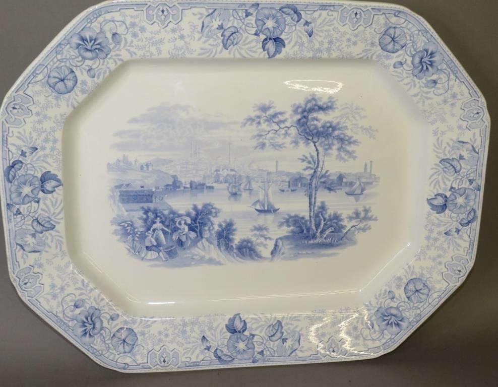 Appraisal: LARGE HISTORIC BLUE TRANSFER PLATTER BALTIMORE Mca light blue rectangular