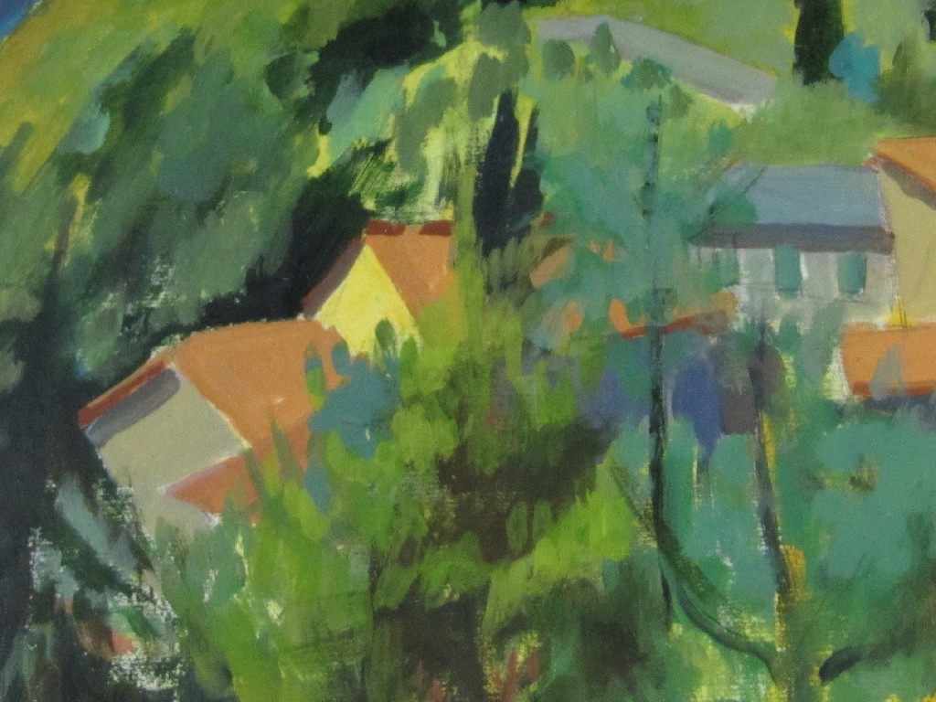 Appraisal: SHEILA ARNOT Acrylic 'Steep Hillside Vallico Soho' signed recto and