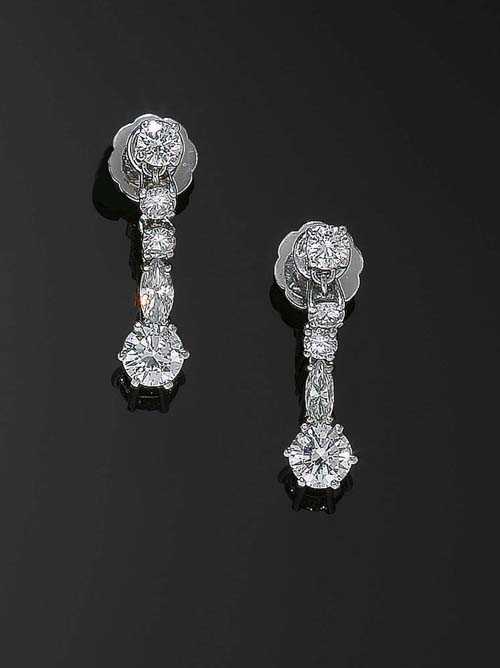 Appraisal: DIAMOND PENDANT EARRINGS ca Platinum Elegant earrings set with brilliant-cut