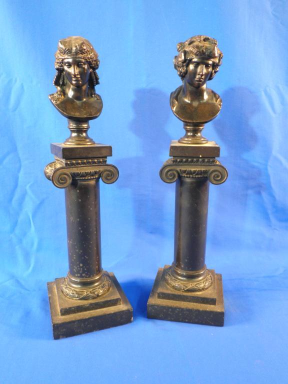 Appraisal: A pair of late thC French bronze busts each in