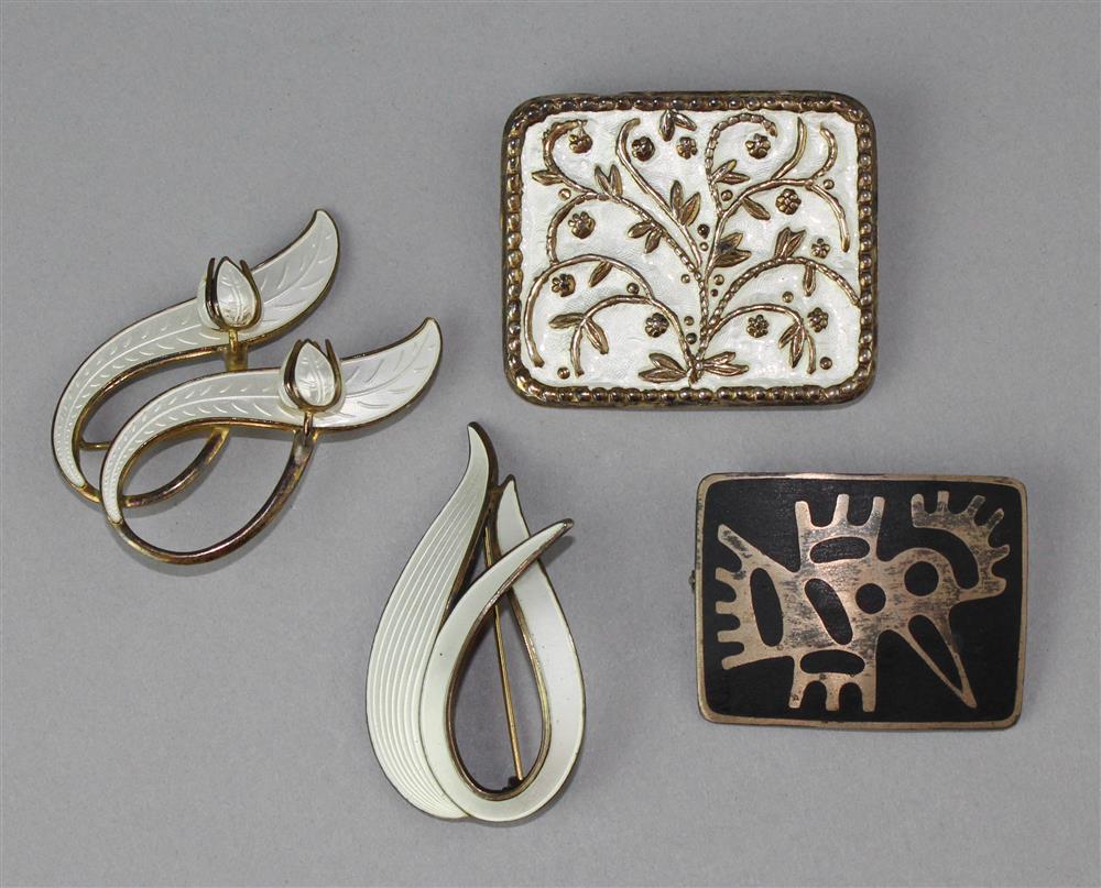 Appraisal: OYSTEIN BALLE ENAMEL AND STERLING PIN TWO NORWEGIAN ENAMEL AND