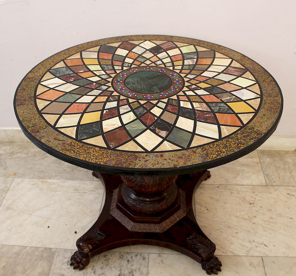 Appraisal: Italian Pietra Dura Hall Table Italian empire Pietra Dura Hall