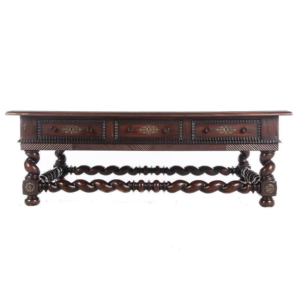 Appraisal: Alfonso Marina Jacobean Plank Top Coffee Table With three functional