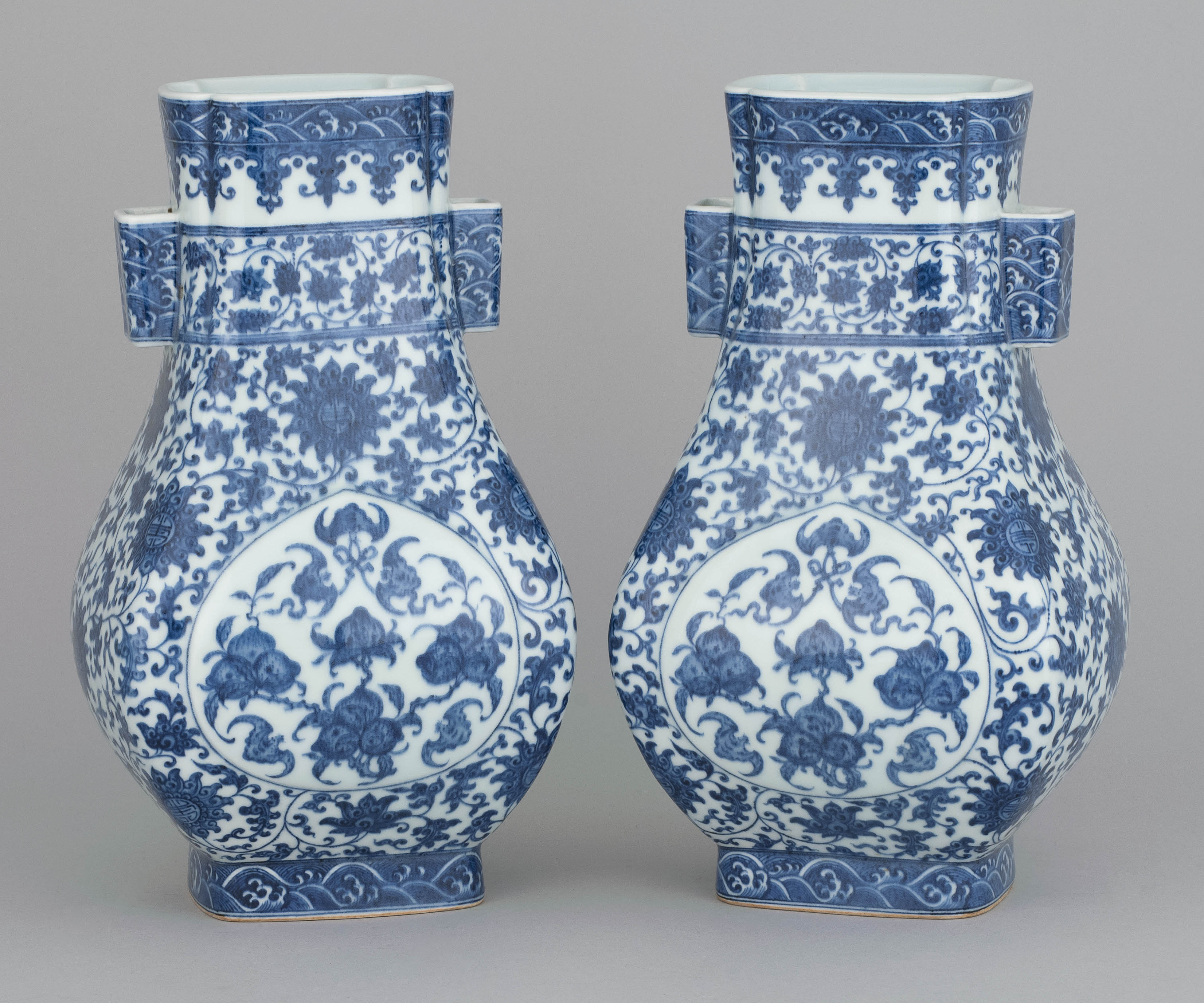 Appraisal: PAIR OF BLUE AND WHITE PORCELAIN VASES In hu form