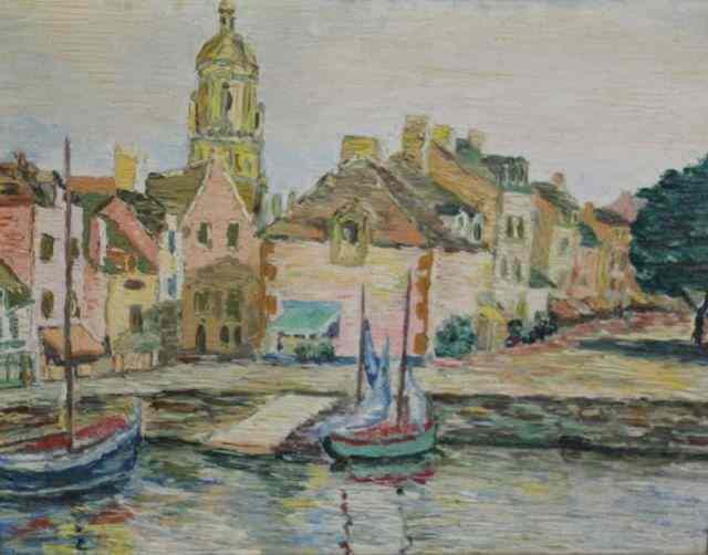 Appraisal: Unsigned Oil on Canvas Impressionist Harbor Scene From a Stratford