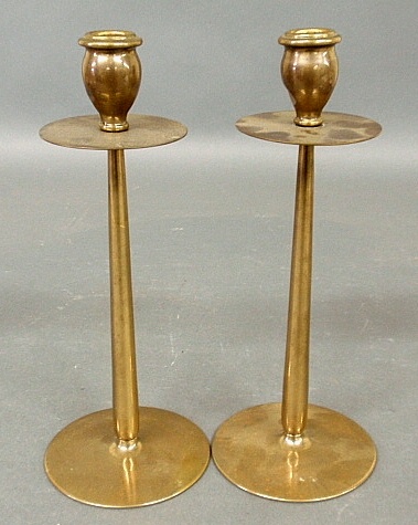 Appraisal: - Pair of brass Arts Crafts candlesticks c h base