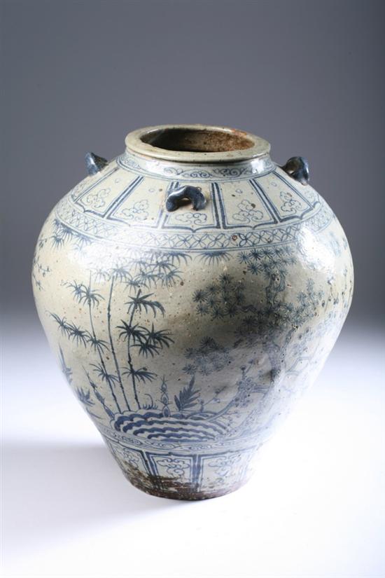 Appraisal: CHINESE BLUE AND WHITE PORCELAIN JAR Ming Dynasty Flowering tree