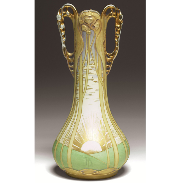 Appraisal: Rare Amphora vase executed by Paul Dachsel elaborate double handled