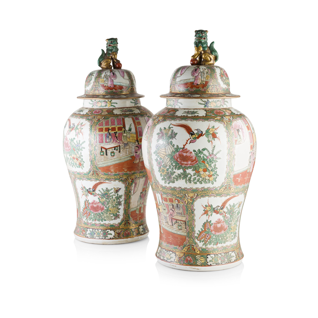 Appraisal: LARGE PAIR OF CHINESE PORCELAIN COVERED VASES TH CENTURY each