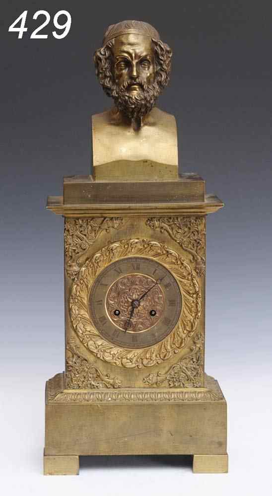 Appraisal: French Empire Bronze Clock with Socrates bust '' high circ