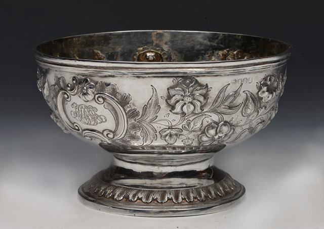 Appraisal: A GEORGE III SILVER ROSE BOWL circular shaped with chased