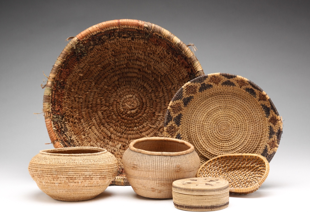 Appraisal: SIX BASKETS Twentieth century Most are Native American including finely