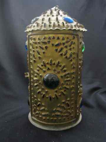 Appraisal: Pierced Jeweled Candle Lantern brass - ''