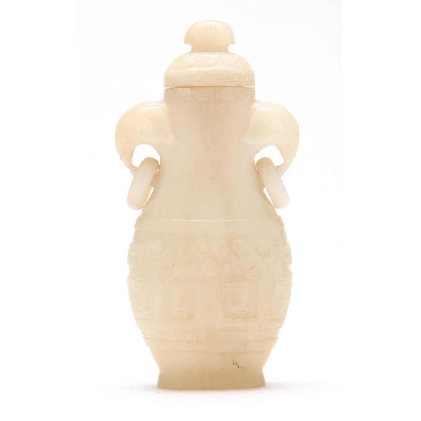 Appraisal: Chinese White Jade Urn with Cover stone of very even