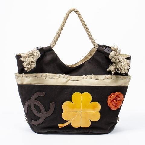 Appraisal: Chanel Cabas Cruise shoulder bag in black canvas having white