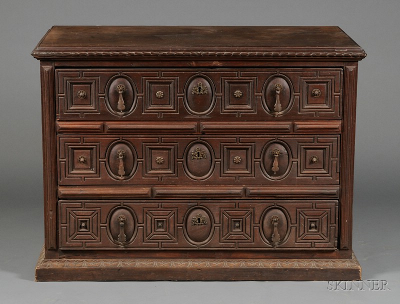 Appraisal: Spanish Renaissance-style Walnut Three-Drawer Chest with rectangular top and case