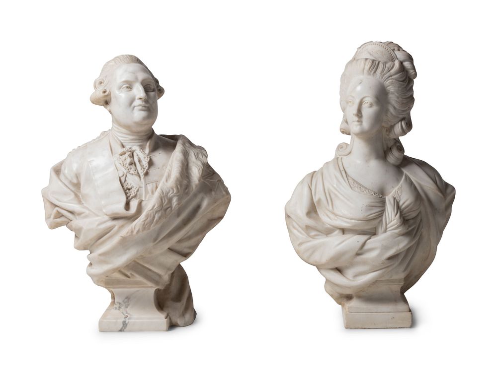 Appraisal: A Pair of French Carved Marble Busts of Louis XVI