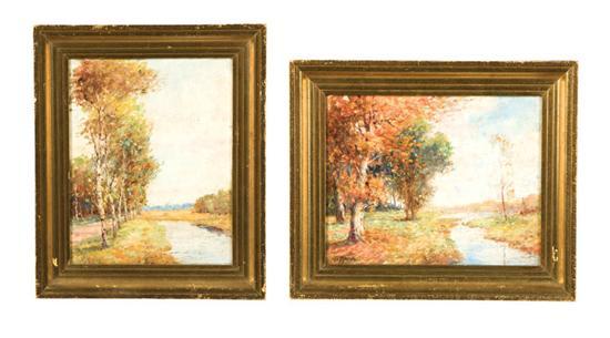 Appraisal: PAIR OF LANDSCAPES BY B MAJOR AMERICAN TH CENTURY Oil