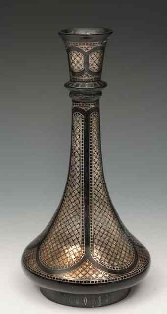 Appraisal: AN INDIAN BIDRI HOOKAH BASE TAPERING SILVER INLAID VASE with