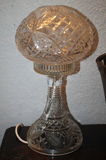 Appraisal: A CUT GLASS LAMP with tapering column platform base and