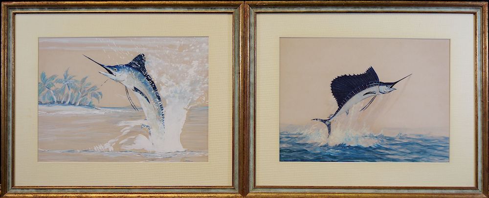 Appraisal: Moore Mixed Media Paintings of Sailfish Moore Signed Mixed Media