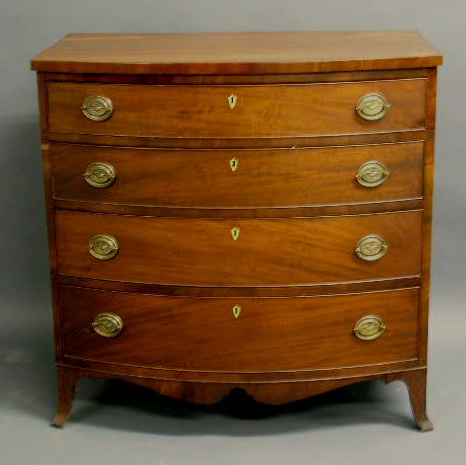 Appraisal: Hepplewhite cherry bow-front chest of drawers c h x w