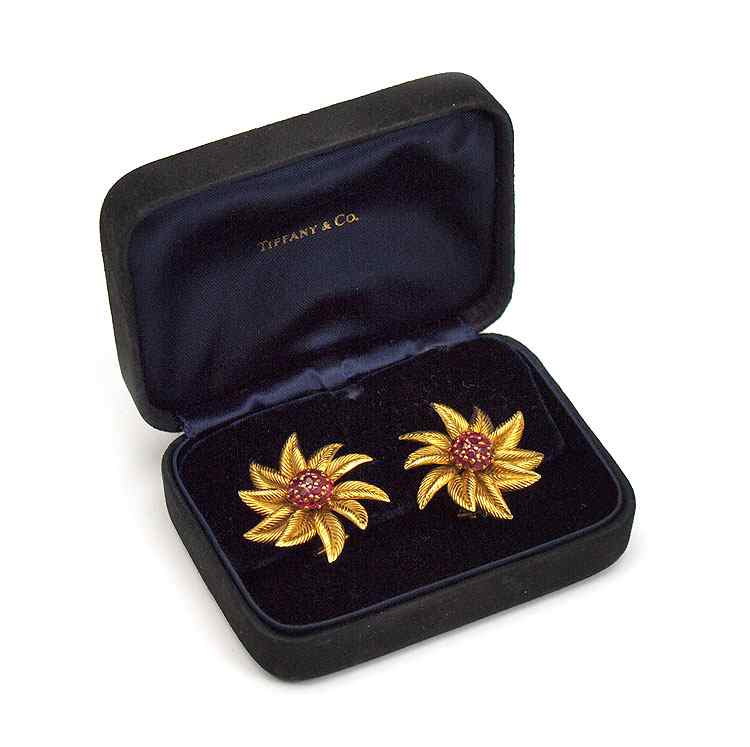 Appraisal: TIFFANY CO K RUBY EARRINGS Ca - 's K yellow